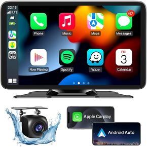 Wireless Apple Carplay Screen for Cars, 7" HD Portable Car Stereo for Apple CarPlay & Android Auto with Backup Camera/Mirror Link/Touchscreen/Siri/Voice Control/GPS Navigation/AUX for All Vehicles