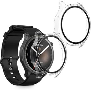 kwmobile Cover Comaptible with Huami Amazfit Balance A2286 Covers - 2X Tempered Glass with Plastic Frame - Transparent/Black