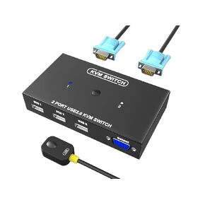 KVM Switch VGA 4 Port - VGA KVM Switch for 4 Computers Share 1 Monitor & 3 USB 2.0 Devices,Keyboard Mouse Scanner Printer,U Disk, Driver-Free for All OS,4 KVM Cables 1 Desktop Controller Included