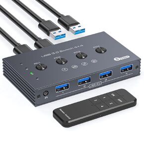 USB 3.2 Switch Selector 4 Computers Share 1 USB C & 3 USB A Devices 10Gbps 4 Port USB Switcher Sharing Keyboard Mouse Printer Scanner with 4 USB 3.0 Cable and Remote Control and USB C to USB A dapter