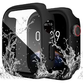 Wepro 2 Pack Privacy Case for Apple Watch Screen Protector, Hard PC Waterproof Case with 9H Tempered Glass Protective Cover, Ultra-Thin Guard Bumper for iWatch Series 6/5/4/SE/SE2, 44mm Clear