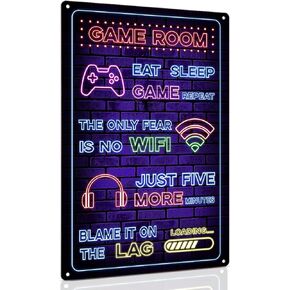 ALKB Keep Out Signs for Gaming Room Wall Door Decor - 8x12 Inch Futuristic Metal Sign Gift for Boy, Girl, Boyfriend