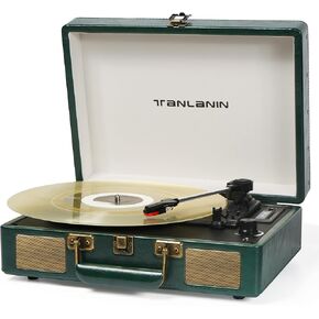 Vintage 3-Speed Bluetooth Portable USB Suitcase Record Player with Built-in Speakers | Upgraded Vinyl Turntable Audio Sound| Includes Extra Stylus & Mat | Green