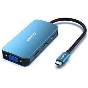 Benfei USB Type-C to HDMI+DisplayPort+VGA Adapter, 4K Support, Compatible with Laptops and TVs