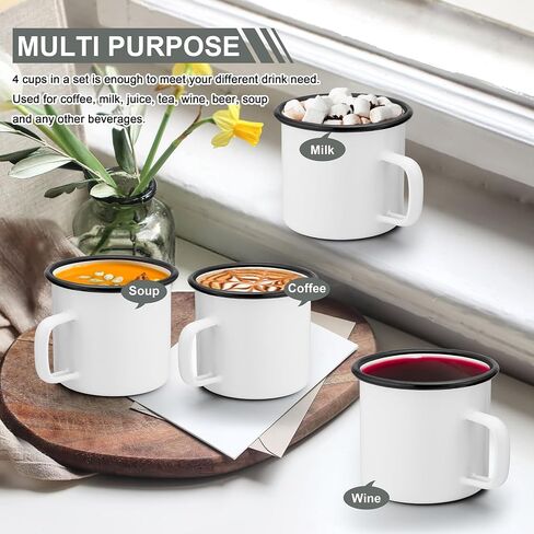 Joyfair 12oz Camping Enamel Mug Set (4Pcs), Portable Camp Cups for Outdoor Picnic Backpacking Travel & Home Breakfast Drinking, Ideal Gift on Christmas Thanksgiving Birthday (Multi) in Saudi Arabia