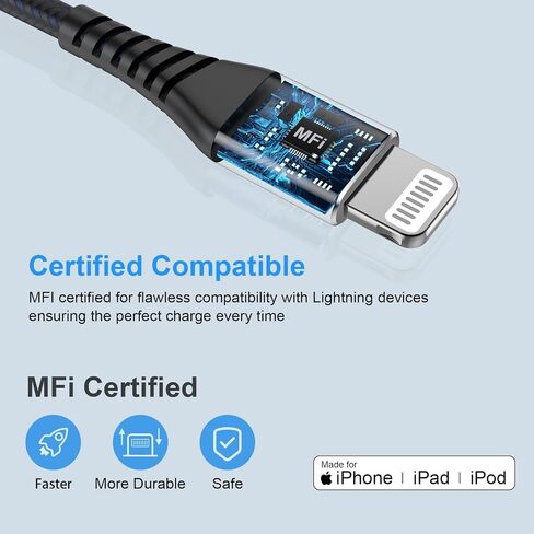 [عبوة مكونة من قطعتين معتمدتين من Apple] شاحن iPhone بطول 6 أقدام، كابل لايتنينج بطول 6 أقدام، كابلات شحن سريعة لهاتف Apple iPhone 12/11/11Pro/11Max/ X/XS/XR/XS Max/8/7/6/5S/SE/iPad ميني اير (أزرق) in Saudi Arabia