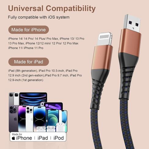 [عبوة مكونة من قطعتين معتمدتين من Apple] شاحن iPhone بطول 6 أقدام، كابل لايتنينج بطول 6 أقدام، كابلات شحن سريعة لهاتف Apple iPhone 12/11/11Pro/11Max/ X/XS/XR/XS Max/8/7/6/5S/SE/iPad ميني اير (أزرق) in Saudi Arabia