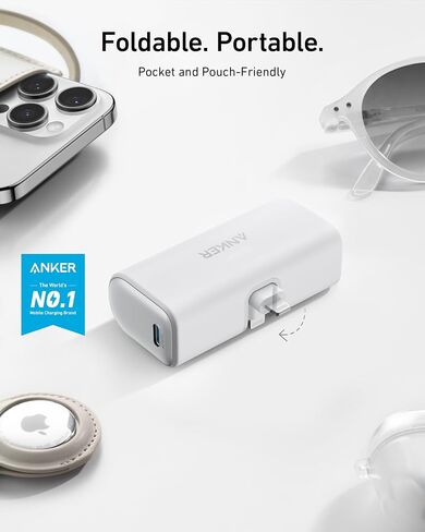 Anker Nano Portable Charger for iPhone, with Built-in MFi Certified Lightning Connector, Power Bank 5,000mAh 12W, Compatible with iPhone 14/14 Pro / 14 Plus, iPhone 13 and 12 Series (Black) in Saudi Arabia