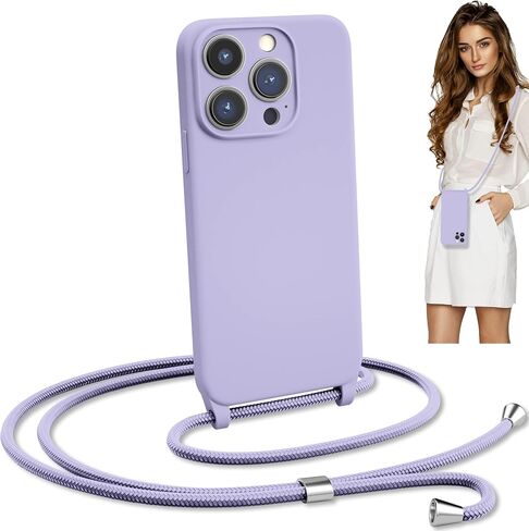 Blaspins Crossbody Lanyard Strap Case for iPhone 16 Pro, Hands-Free Neck Cross Body Wrist, Adjustable Rope Removable, Drop Protection Shockproof Silicone Case 6.3 inch, 160 cm Strap, iP16Pro - Purple in Kuwait