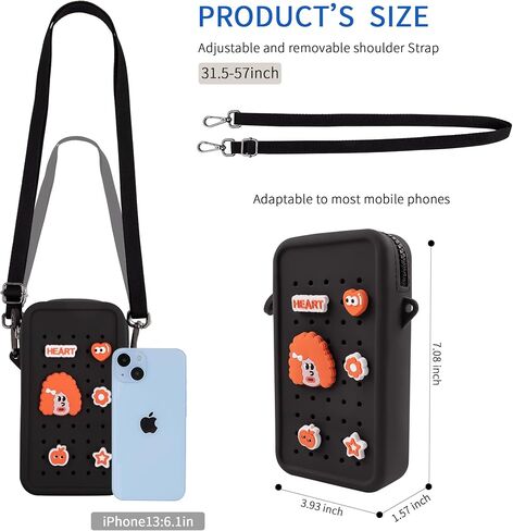 Candy Small Crossbody Bag for Women with Customizable Charm Holes, Compact & Durable with Adjustable Strap, Perfect for Everyday Use (Black) in Saudi Arabia
