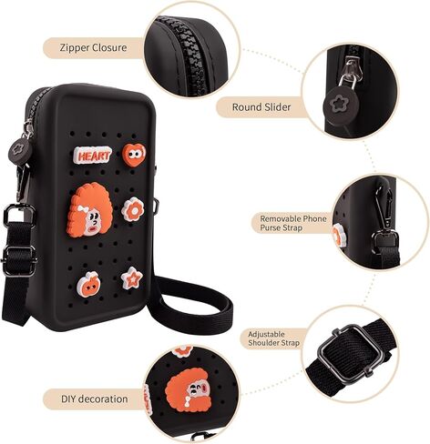 Candy Small Crossbody Bag for Women with Customizable Charm Holes, Compact & Durable with Adjustable Strap, Perfect for Everyday Use (Black) in Saudi Arabia