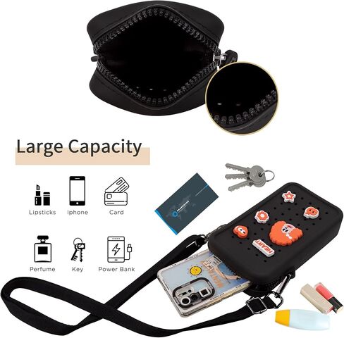 Candy Small Crossbody Bag for Women with Customizable Charm Holes, Compact & Durable with Adjustable Strap, Perfect for Everyday Use (Black) in Saudi Arabia