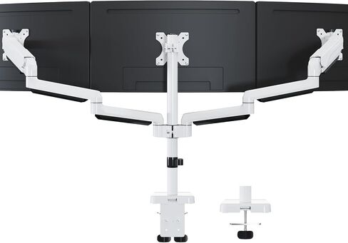 MOUNTUP Triple Monitor Mount, 3 Monitor Stand Desk Arm for Max 32'' Computer Screens, Max Extension 62.3" Gas Spring Triple Monitor Stand Holds 4.4-19.8lbs, VESA Bracket with Clamp/Grommet Base, Black in Saudi Arabia
