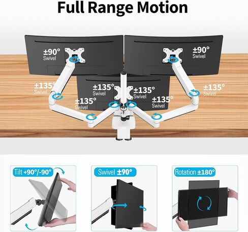 MOUNTUP Triple Monitor Mount, 3 Monitor Stand Desk Arm for Max 32'' Computer Screens, Max Extension 62.3" Gas Spring Triple Monitor Stand Holds 4.4-19.8lbs, VESA Bracket with Clamp/Grommet Base, Black in Saudi Arabia
