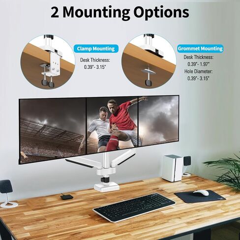MOUNTUP Triple Monitor Mount, 3 Monitor Stand Desk Arm for Max 32'' Computer Screens, Max Extension 62.3" Gas Spring Triple Monitor Stand Holds 4.4-19.8lbs, VESA Bracket with Clamp/Grommet Base, Black in Saudi Arabia