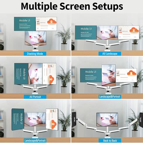 MOUNTUP Triple Monitor Mount, 3 Monitor Stand Desk Arm for Max 32'' Computer Screens, Max Extension 62.3" Gas Spring Triple Monitor Stand Holds 4.4-19.8lbs, VESA Bracket with Clamp/Grommet Base, Black in Saudi Arabia