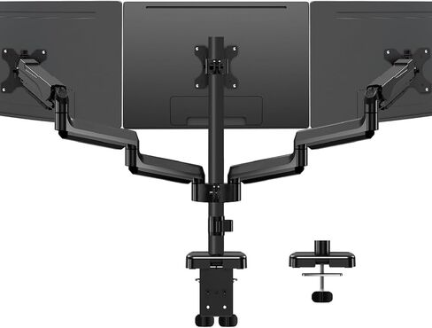 MOUNTUP Triple Monitor Mount, 3 Monitor Stand Desk Arm for Max 32'' Computer Screens, Max Extension 62.3" Gas Spring Triple Monitor Stand Holds 4.4-19.8lbs, VESA Bracket with Clamp/Grommet Base, Black in Saudi Arabia