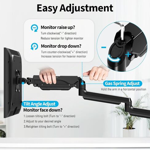 MOUNTUP Triple Monitor Mount, 3 Monitor Stand Desk Arm for Max 32'' Computer Screens, Max Extension 62.3" Gas Spring Triple Monitor Stand Holds 4.4-19.8lbs, VESA Bracket with Clamp/Grommet Base, Black in Saudi Arabia