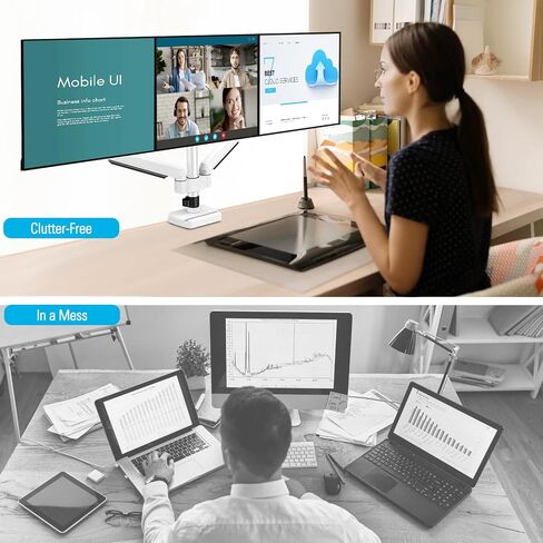 MOUNTUP Triple Monitor Mount, 3 Monitor Stand Desk Arm for Max 32'' Computer Screens, Max Extension 62.3" Gas Spring Triple Monitor Stand Holds 4.4-19.8lbs, VESA Bracket with Clamp/Grommet Base, Black in Saudi Arabia