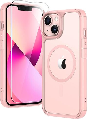 حافظة TAURI مغناطيسية 5 في 1 لهاتف iPhone 14 باللون الوردي، [متوافقة مع Magsafe] حماية من الدرجة العسكرية [غير صفراء] مع واقي شاشة 2X + واقي عدسة الكاميرا 2X، حافظة لهاتف iPhone 14 in Kuwait