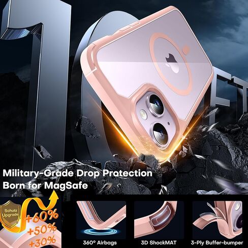 حافظة TAURI مغناطيسية 5 في 1 لهاتف iPhone 14 باللون الوردي، [متوافقة مع Magsafe] حماية من الدرجة العسكرية [غير صفراء] مع واقي شاشة 2X + واقي عدسة الكاميرا 2X، حافظة لهاتف iPhone 14 in Kuwait