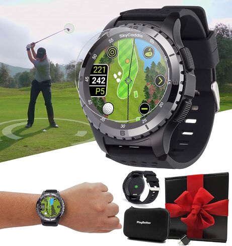 SkyCaddie LX5C Golf GPS Watch - Touchscreen Golf Range Finder Smartwatch w/Ceramic Bezel, 35K Courses & Digital Scorecard - Gift Box Bundle with LX5C Screen, PlayBetter Wall Adapter & Hard Case in Kuwait