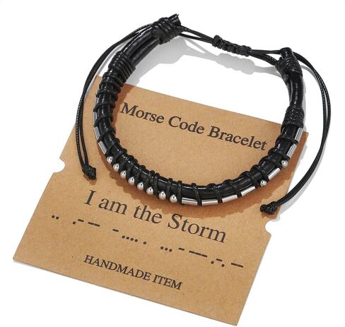 Morse Code Bracelet for Men Women - Funny Secret Message Friendship Bracelet Adjustable Mens Leather Bracelet Inspirational Gifts for Husband Boyfriend Bestfriend in Saudi Arabia