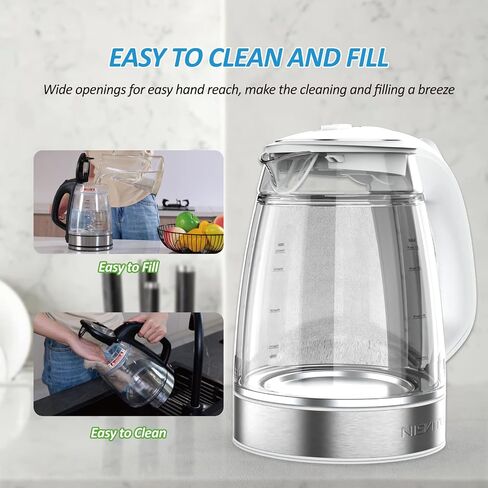 Double Glass Electric Kettle Cordless Electric Kettle Hot Water Boiler Electric Tea Kettle Automatic Shut off 1.7L Stainless Steel Kettle Electric Teapot Boil-Dry Protection Anti-Scald (White) in Saudi Arabia