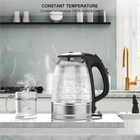 Double Glass Electric Kettle Cordless Electric Kettle Hot Water Boiler Electric Tea Kettle Automatic Shut off 1.7L Stainless Steel Kettle Electric Teapot Boil-Dry Protection Anti-Scald (White) in Saudi Arabia
