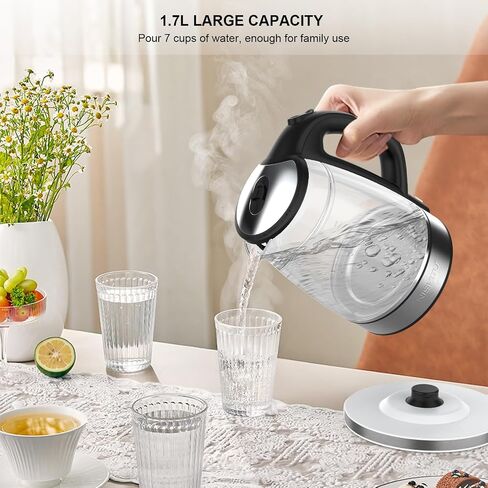 Double Glass Electric Kettle Cordless Electric Kettle Hot Water Boiler Electric Tea Kettle Automatic Shut off 1.7L Stainless Steel Kettle Electric Teapot Boil-Dry Protection Anti-Scald (White) in Saudi Arabia
