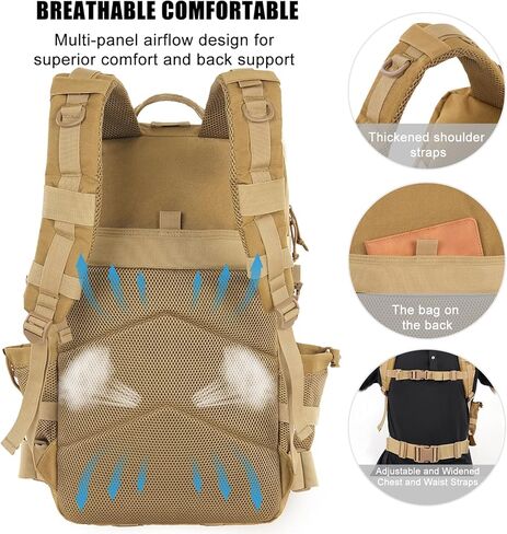 حقيبة ظهر تكتيكية عسكرية سعة 50 لترًا حقيبة ظهر كبيرة لليوم للرجال من Molle Army 3 أيام حقيبة هجومية حقيبة مقاومة للماء وحقيبة ظهر ثقيلة للمشي لمسافات طويلة - أسود in Kuwait