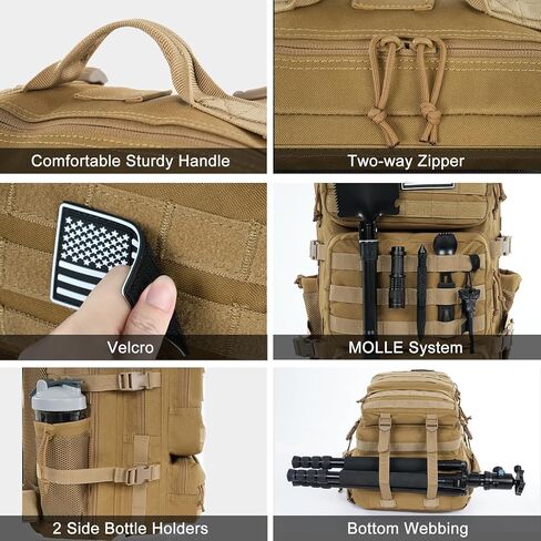 حقيبة ظهر تكتيكية عسكرية سعة 50 لترًا حقيبة ظهر كبيرة لليوم للرجال من Molle Army 3 أيام حقيبة هجومية حقيبة مقاومة للماء وحقيبة ظهر ثقيلة للمشي لمسافات طويلة - أسود in Kuwait