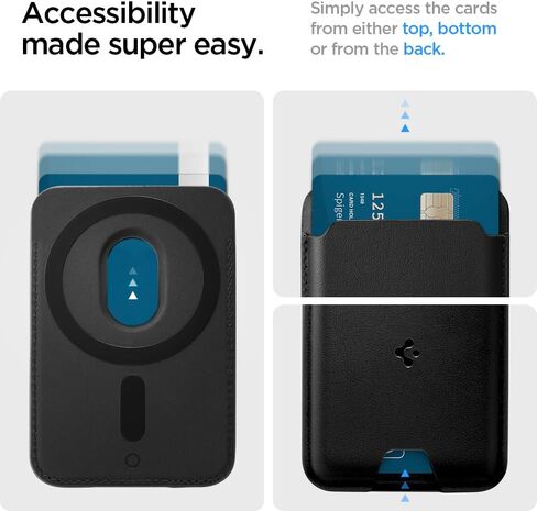 Spigen Magnetic Wallet Card Holder (MagFit) Designed for MagSafe Compatible with iPhone 16, iPhone 15, iPhone 14, iPhone 13, iPhone 12 Models - PU Black (3-Cards) in Kuwait