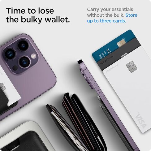Spigen Magnetic Wallet Card Holder (MagFit) Designed for MagSafe Compatible with iPhone 16, iPhone 15, iPhone 14, iPhone 13, iPhone 12 Models - PU Black (3-Cards) in Kuwait