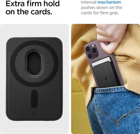 Spigen Magnetic Wallet Card Holder (MagFit) Designed for MagSafe Compatible with iPhone 16, iPhone 15, iPhone 14, iPhone 13, iPhone 12 Models - PU Black (3-Cards) in Kuwait