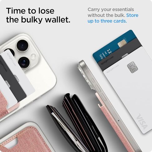 Spigen Magnetic Wallet Card Holder (MagFit) Designed for MagSafe Compatible with iPhone 16, iPhone 15, iPhone 14, iPhone 13, iPhone 12 Models - PU Black (3-Cards) in Kuwait