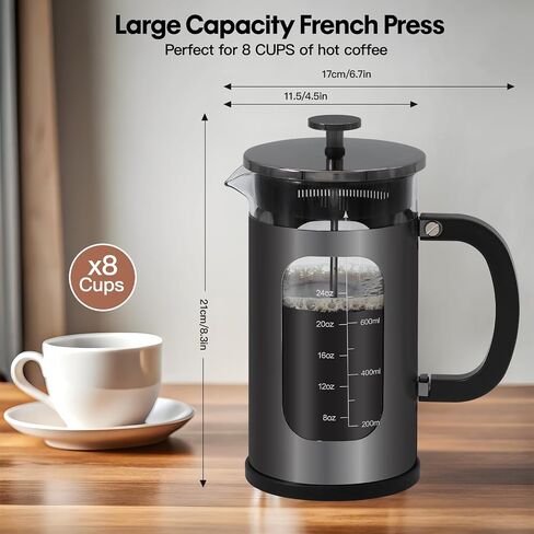 Panana 34 Ounce 1 Liter French Press Coffee Maker, Heat Resistant Borosilicate Glass Coffee Press, Cold Brew Coffee Pot Tea Press for Kitchen, Stainless Steel (Dark Pewter) in Saudi Arabia