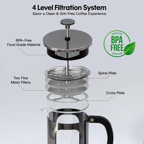 Panana 34 Ounce 1 Liter French Press Coffee Maker, Heat Resistant Borosilicate Glass Coffee Press, Cold Brew Coffee Pot Tea Press for Kitchen, Stainless Steel (Dark Pewter) in Saudi Arabia