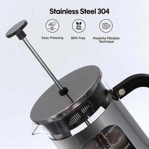 Panana 34 Ounce 1 Liter French Press Coffee Maker, Heat Resistant Borosilicate Glass Coffee Press, Cold Brew Coffee Pot Tea Press for Kitchen, Stainless Steel (Dark Pewter) in Saudi Arabia