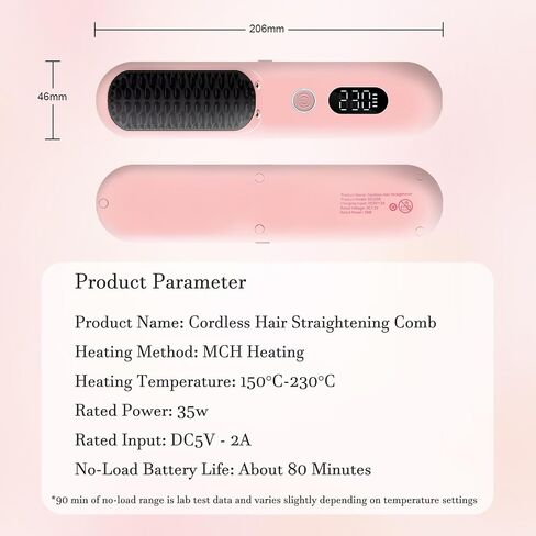 Cordless Hair Straightener Brush Portable Straightener Styling Comb for Travel Mini Lightweight 9600mAh Battery, 9 Temp Settings & Anti-Scald in Saudi Arabia