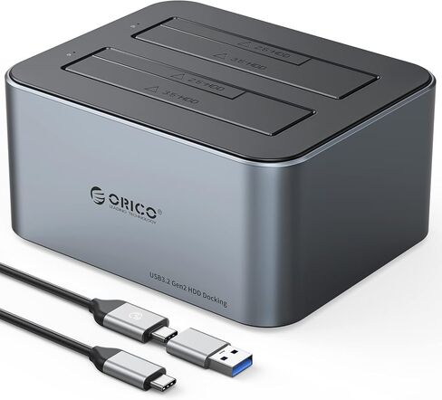 ORICO Hard Drive Docking Station, Aluminum Dual Bay USB C to SATA 3.0 6 Gbps HDD Docking Stations with UASP for 2.5 or 3.5 Inch HDD with 12V 3A Power Supply, 36TB Support, Gray (6626C3) in Saudi Arabia