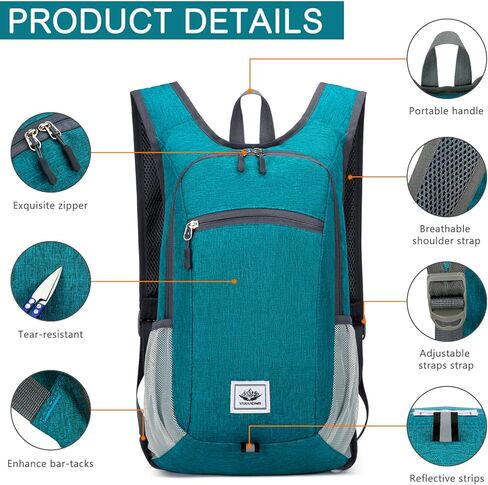 Esup 15L حقيبة ظهر خفيفة الوزن للمشي لمسافات طويلة قابلة للطي صغيرة للسفر حقيبة ظهر للتخييم للنساء والرجال (أسود) in Kuwait