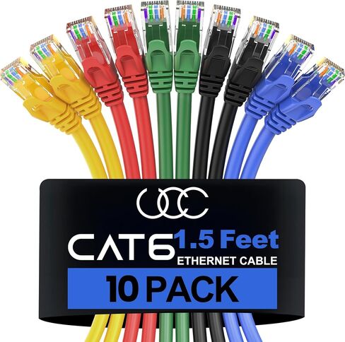 Cat6 Ethernet Cable, 15 Feet (10 Pack) LAN, utp Cat 6, RJ45, Network Cord, Patch, Internet Cable - 15 ft - Black in Saudi Arabia