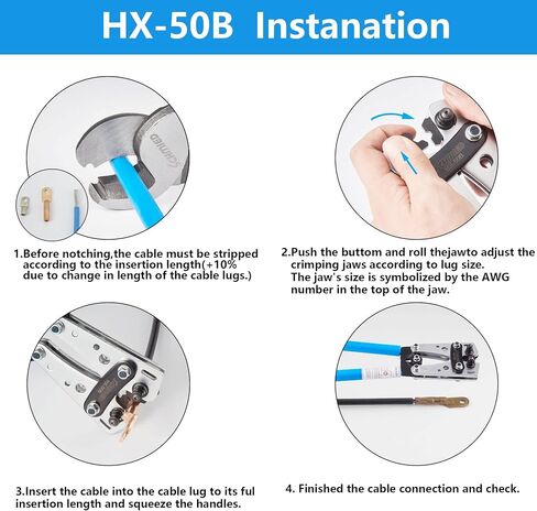 Battery Cable Lug Crimper Tool 6-50mm.square, Wire Crimping Tool, Pliers, Hexagoal AWG 8-1/0 Blue HX-50B in Saudi Arabia