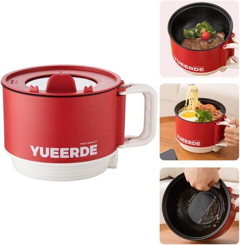Hot Pot Electric Ramen Cooker Mini Instant Non-stick Pot with Over-Heating Protection Dry Burning Protection Easy Clean 1.5L 600W Ideal for Steak, Egg, Fried Rice, Ramen, Oatmeal, Soup in Kuwait