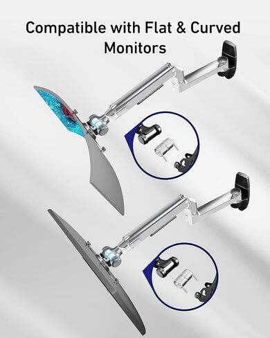 Single Monitor Wall Mount for Flat/Curved Monitors up to 38" Within 25lbs, Full Motion Adjustable Wall Mount Monitor Arm, 75x75/100x100mm VESA Wall Mount Arm with Cable Management, Black in Kuwait