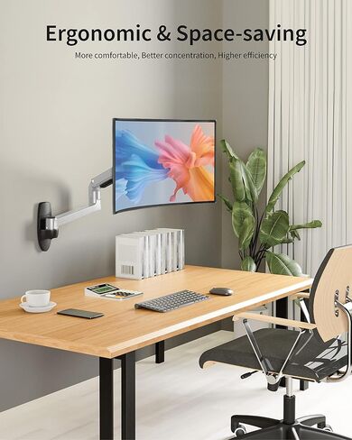 Single Monitor Wall Mount for Flat/Curved Monitors up to 38" Within 25lbs, Full Motion Adjustable Wall Mount Monitor Arm, 75x75/100x100mm VESA Wall Mount Arm with Cable Management, Black in Kuwait