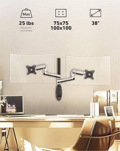 Single Monitor Wall Mount for Flat/Curved Monitors up to 38" Within 25lbs, Full Motion Adjustable Wall Mount Monitor Arm, 75x75/100x100mm VESA Wall Mount Arm with Cable Management, Black in Kuwait