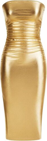 SOLY HUX Sexy Faux Leather Dress for Women Bodycon Dresses Strapless Leather Tube Dress Midi Long Party Club Dress in Saudi Arabia