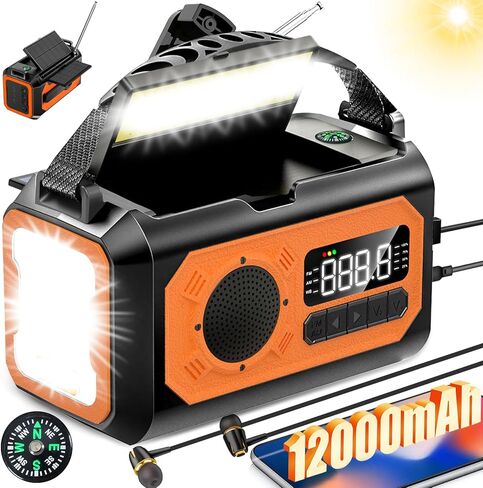 44400mWh/12000mAh Emergency Radio, Hand Crank Radio, Portable Solar Radio AM/FM/NOAA Weather Radio with 2 Solar Panels,3 Charging Methods,SOS Alarm,Flashlight,Phone Charger,Compass,Reading Lamp in Saudi Arabia
